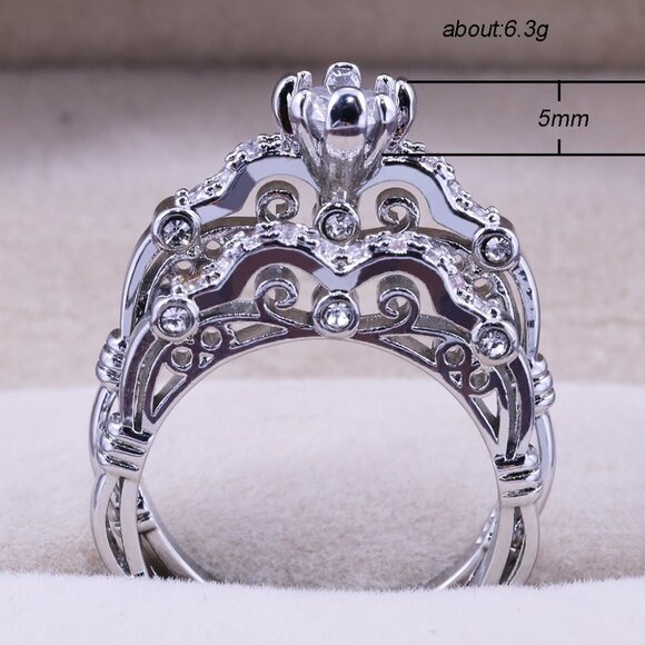 🔥 Luxury Flower Carved Wedding/Engagement Silver Ring Set for Women,VIP528 - Picture 5 of 6